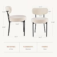 Vista 2 de Sweetcrispy Dining Chairs Set of 2, Boucle Upholstered Modern Mid Century Round Kitchen Chairs with Curved Backrest & Metal Legs for Vanity, Living