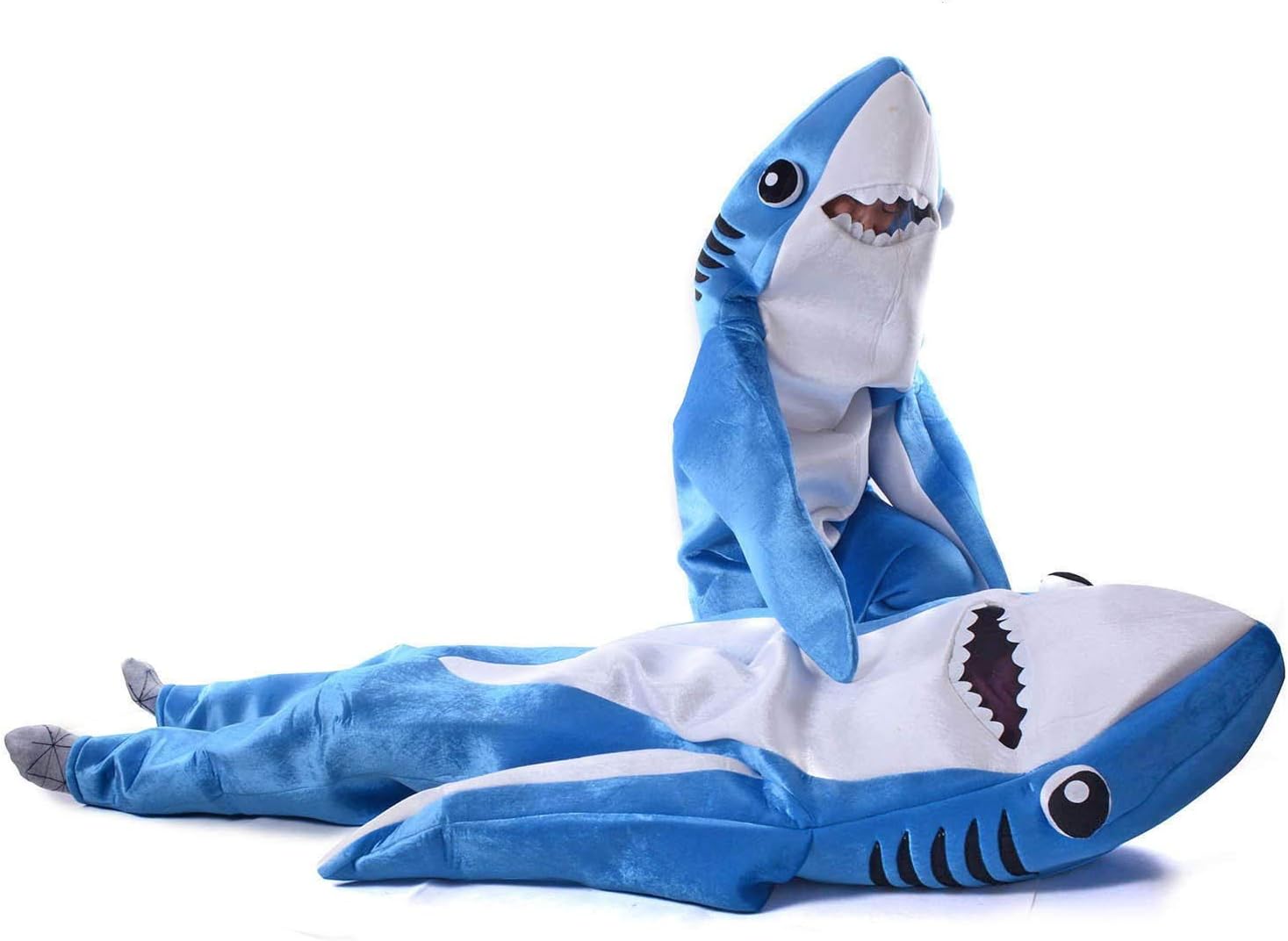 Shark Costume Kids Boys Halloween Costume Cosplay Funny Fleece Onesie Outfit Jumpsuit (Sky Blue, L) - Image 2