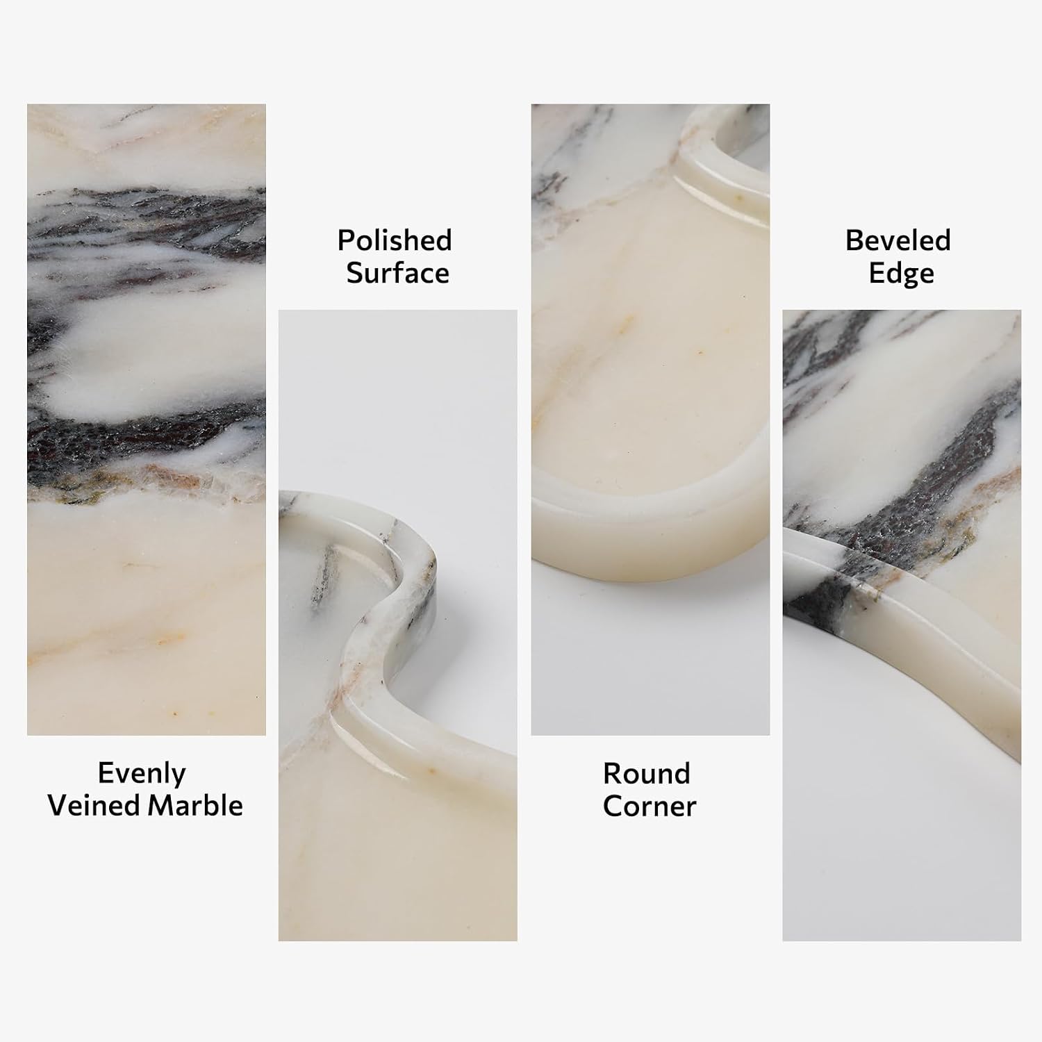 Marble Tray, Marble Vanity Tray 10.8" x 8", Bathroom, Decor for Trinket Perfume Jewelry Candle, White Marble Purple Veins, 11 Inch Cloud