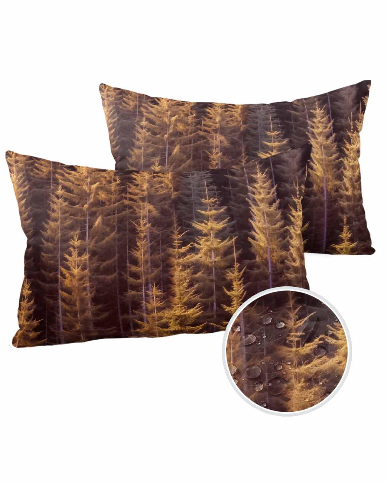 Boanket Lumbar Pillow Covers 12 x 20 in, Yellow Forest Waterproof Throw Pillow Cover Set of 2, Pine Tree Summer Botanical Modern Art Home Decorative Rectangle Cushion Covers for Patio/Couch/Garden
