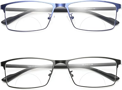 willochra Lentes de lectura biocal con bloqueo de luz azul para hombres lectores de marco de metal cuadrado de negocios lentes antirreflejos