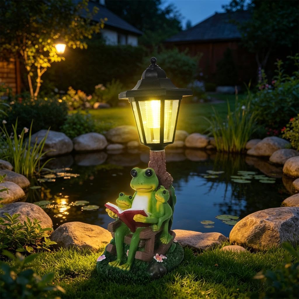 Colcolo Estatua Rana Solar para jardín, Estatua Rana para Exteriores con luz Solar, Regalo, decoración del hogar, Escultura Resina para césped, 11.5 X 14.5 X 32 Cm