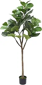 Artificial Fiddle Leaf Fig Tree 5FT, Tall Fake Plants for Indoor Outdoor Decor, Fake Fig Leaf Tree with Pot for Home Office Living Room Decor