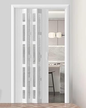 ZIMGOD Concertina Door White PVC Folding Accordion Doors Internal, Sliding Foldable Gate for Cabinet Closet Cupboard, Kitchen Hallway Divider Screen, Shower Privacy Door Kit30x80in 76x203cm