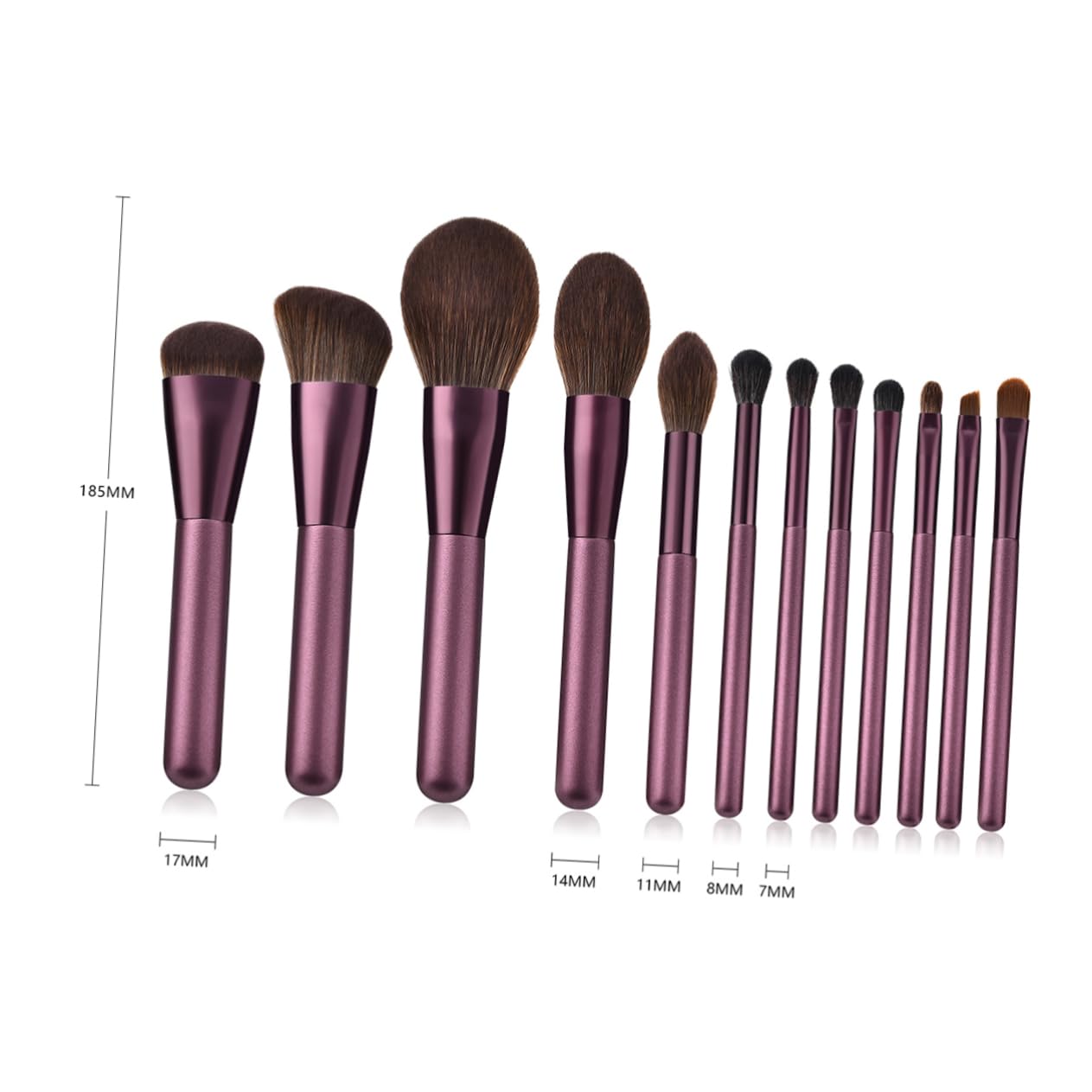 Set di Pennelli per Make-up T-12-063 12 Pezzi, Manico Legno Nylon Porpora