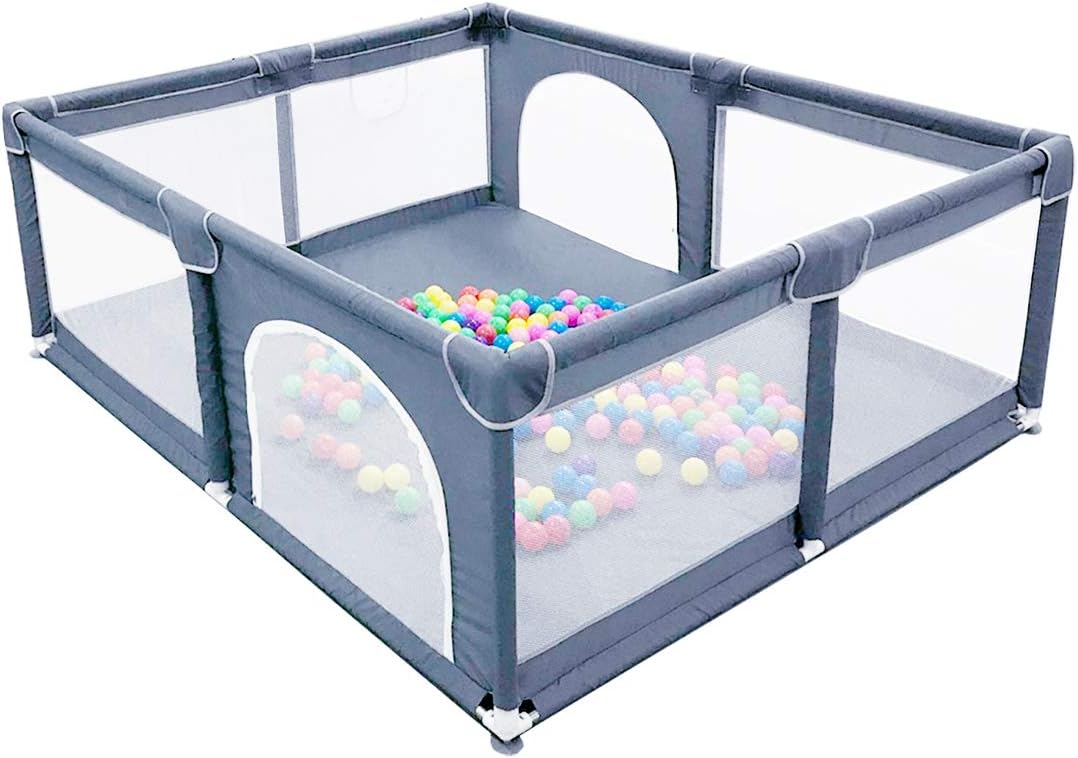 Large Baby Playpen 180x150 cm Sturdy Safety Playard Fence with Breathable Mesh for Indoors Outdoors Toddler Kids (Not Includes Balls)