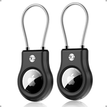 AirTag Keychain Holder with Wire Cable - Airtag Case with Secure Lock Compatible with Apple AirTag 2 Pack - Durable Anti-Lost Protective Air Tag Keychain Accessory for Key, Luggage, Pet & More Black
