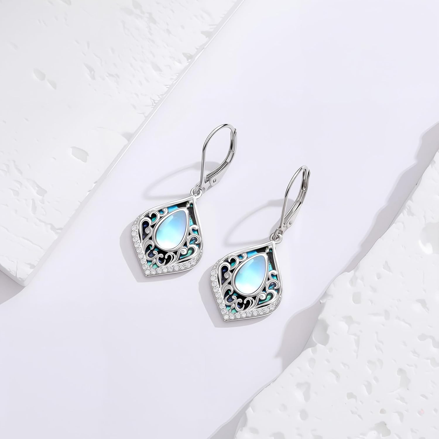 Filigree Gemstone Earrings 925 Sterling Silver Teardrop Bohemian Dangle Earrings Abalone Shell Filigree Jewelry Birthday Gifts for Women - Image 4
