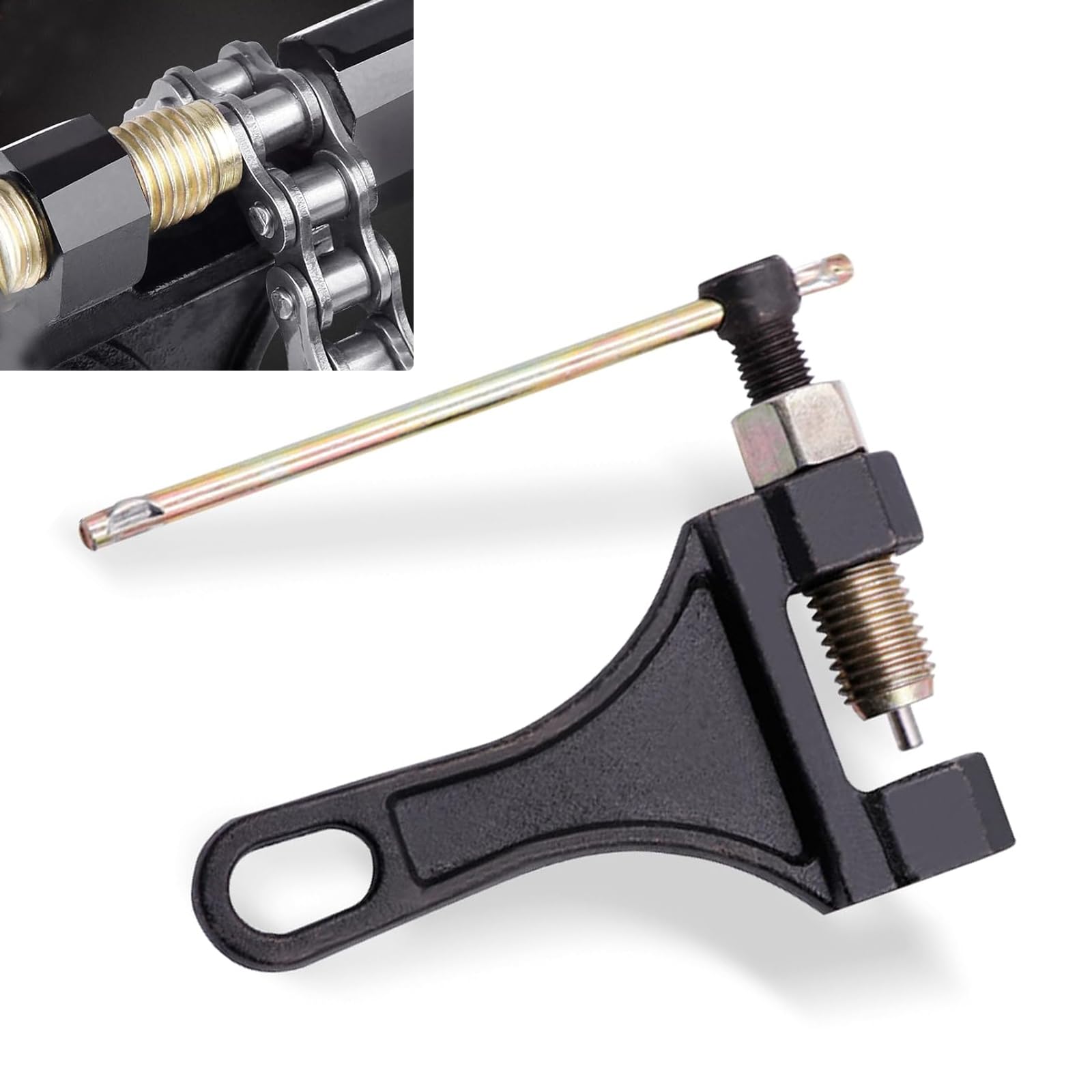 1 PC Motorcycle Chain Breaker, #420-530 Chain Breaker Tool, Waterproof Durable Metal Chain Link Removal Tool, Compatible with ATV Quad Go Kart Scooter Tractor Motorcycle (Black)