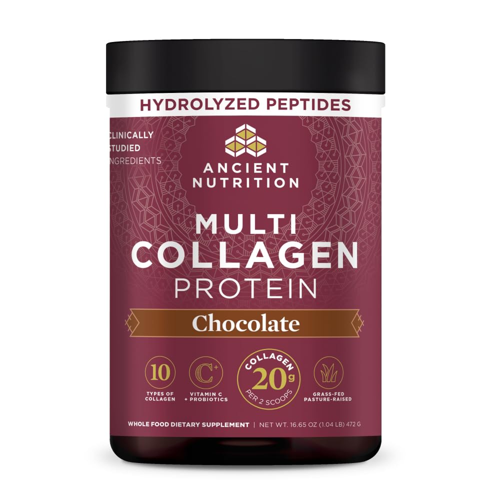 Ancient Nutrition Multi Collagen Protein, Hydrolyzed Peptides, Chocolate Chocolate 40 Servings