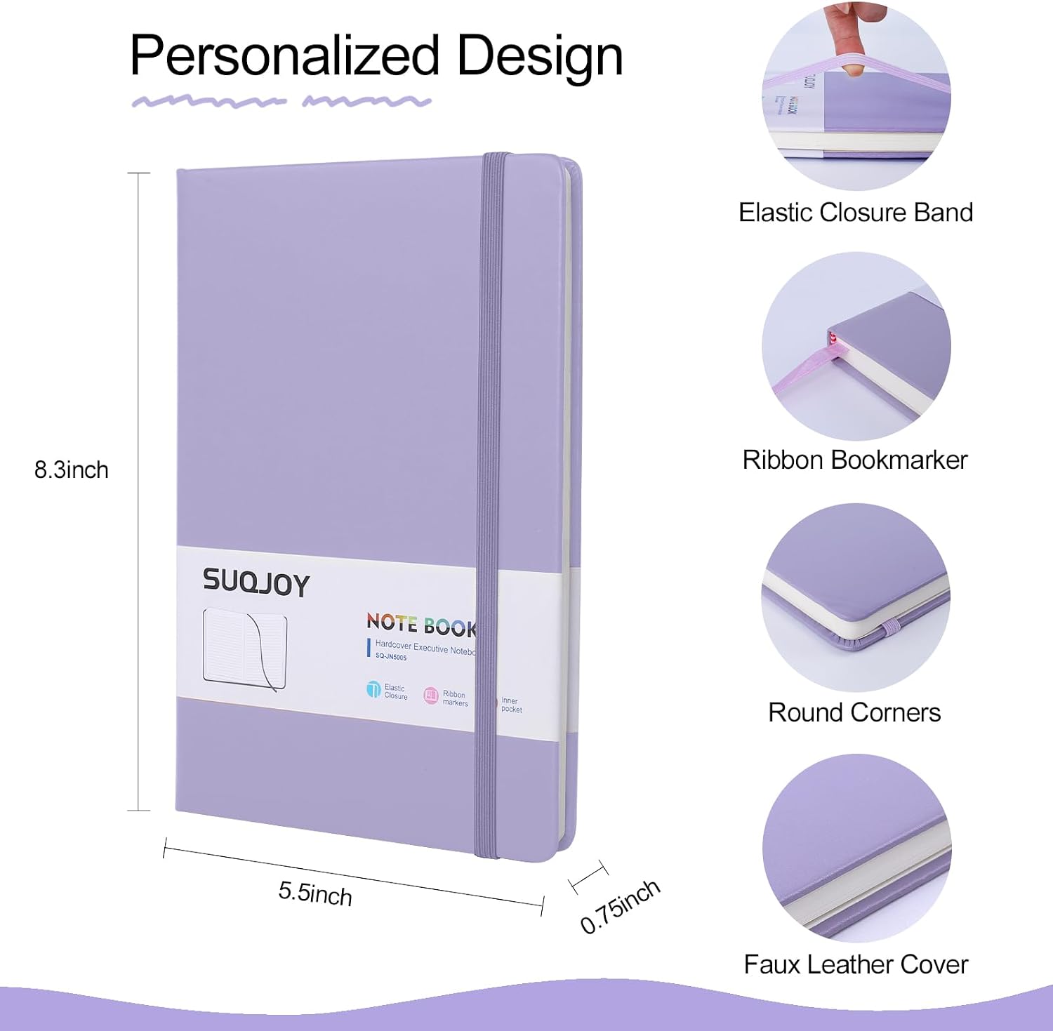 SUQJOY Lined Journal Notebooks, 160 Pages, 5.5x 8.2-Inch Journals for Women Men, Hardcover Notebook with 100 gsm Thick Paper, A5 Size College Ruled Notebook (Purple) image 2