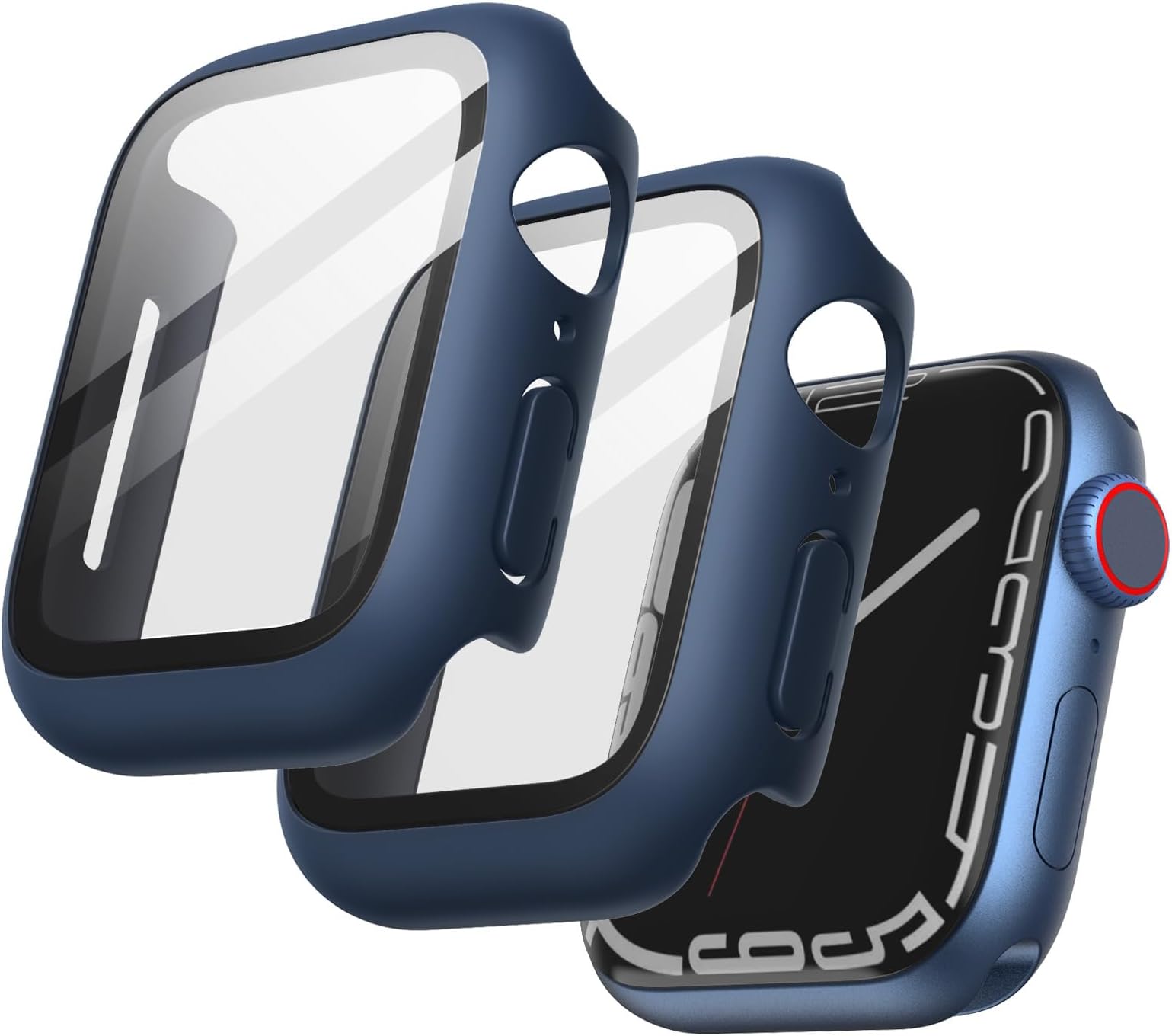 Case with Screen Protector for Apple Watch Series 9 8 7 41mm, Overall Protective Cover, Built-in Tempered Glass Film High Sensitivity, 2 Pack (Blue)