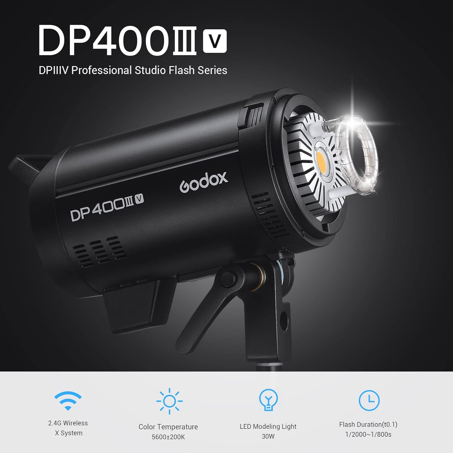 Godox DP400IIIV Professional Studio Flash Strobe 400Ws, GN87 5600K Monolight with 30W Modeling Lamp 2.4G Wireless X System with Bowens Mount, Outstanding Output Stability-110V