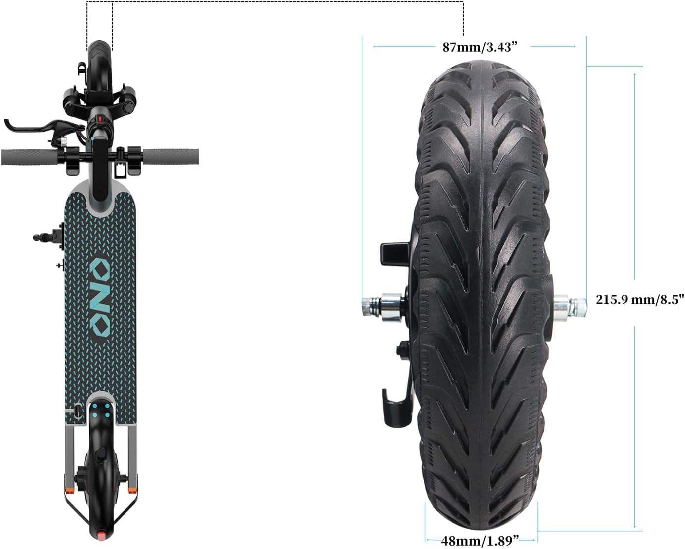 8.5'' Electric Scooter Replacement Wheel – Solid Tire with Hub & Drum Brake | Specially designed for 8.5" DRUM BRAKE Escooter – Fits VOLPAM Q1, MAXSHOT V1, V7, Joyhis: JS03, JS01, NAVIC T3, T5