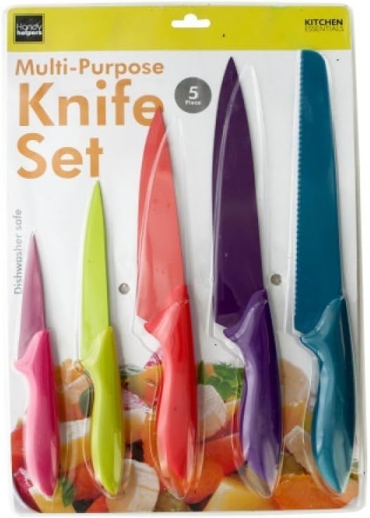 This 5 Piece Colorful Multi-purpose Knife Set Is a Good Addition to Your Kitchen Guaranteed. The Best Professional Cutlery Kitchen Aid You Ever Have. Great for Slicing Fruits, Vegetables, Cheeses, Meats, Breads and More. Amazing Chef Stainless Tool.
