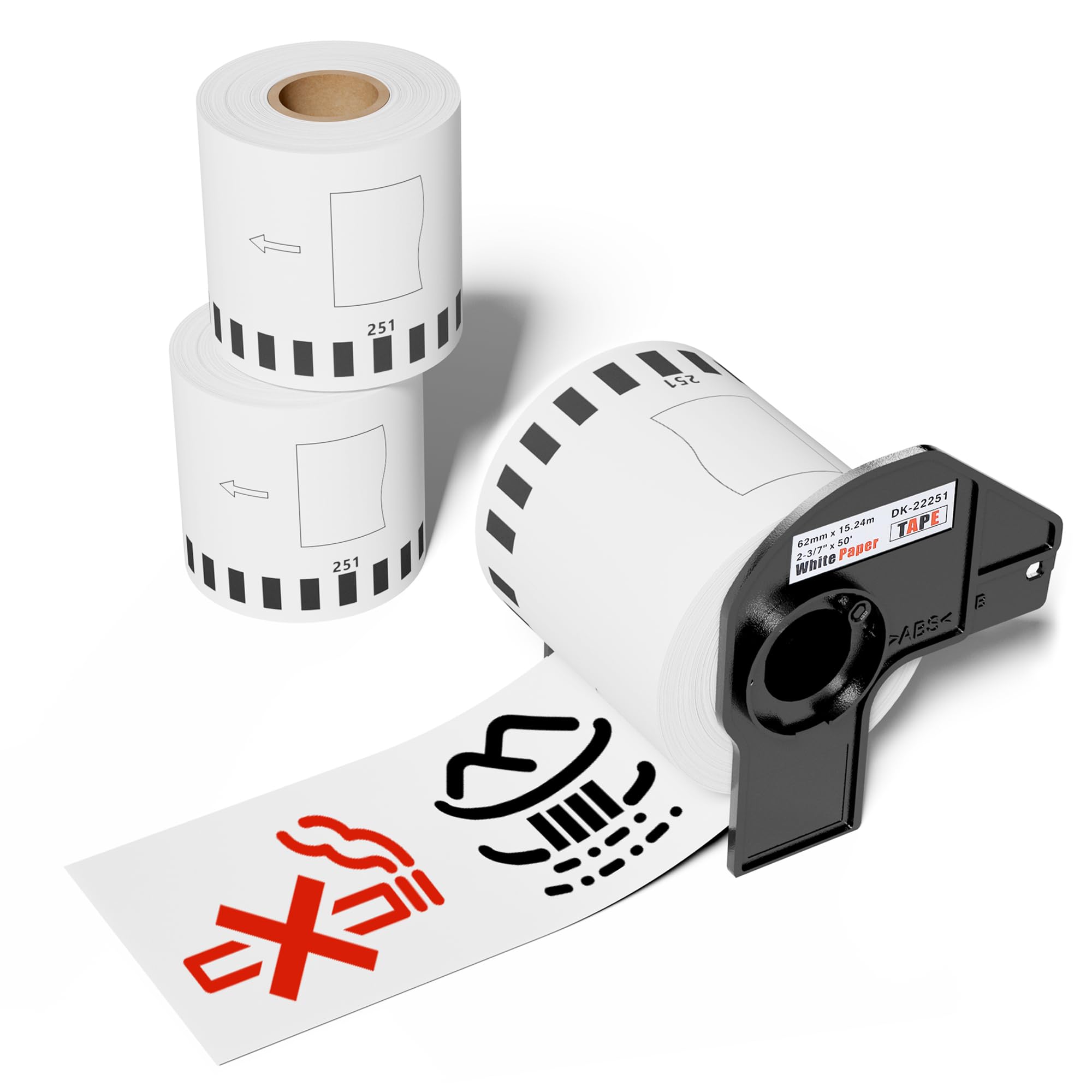 3 Rolls DK-2251 Continuous Length Label 2.4in x 50ft, Wonfoucs Compatible for Brother DK 2251 Continuous Length Black/Red Label on White Paper Tape,