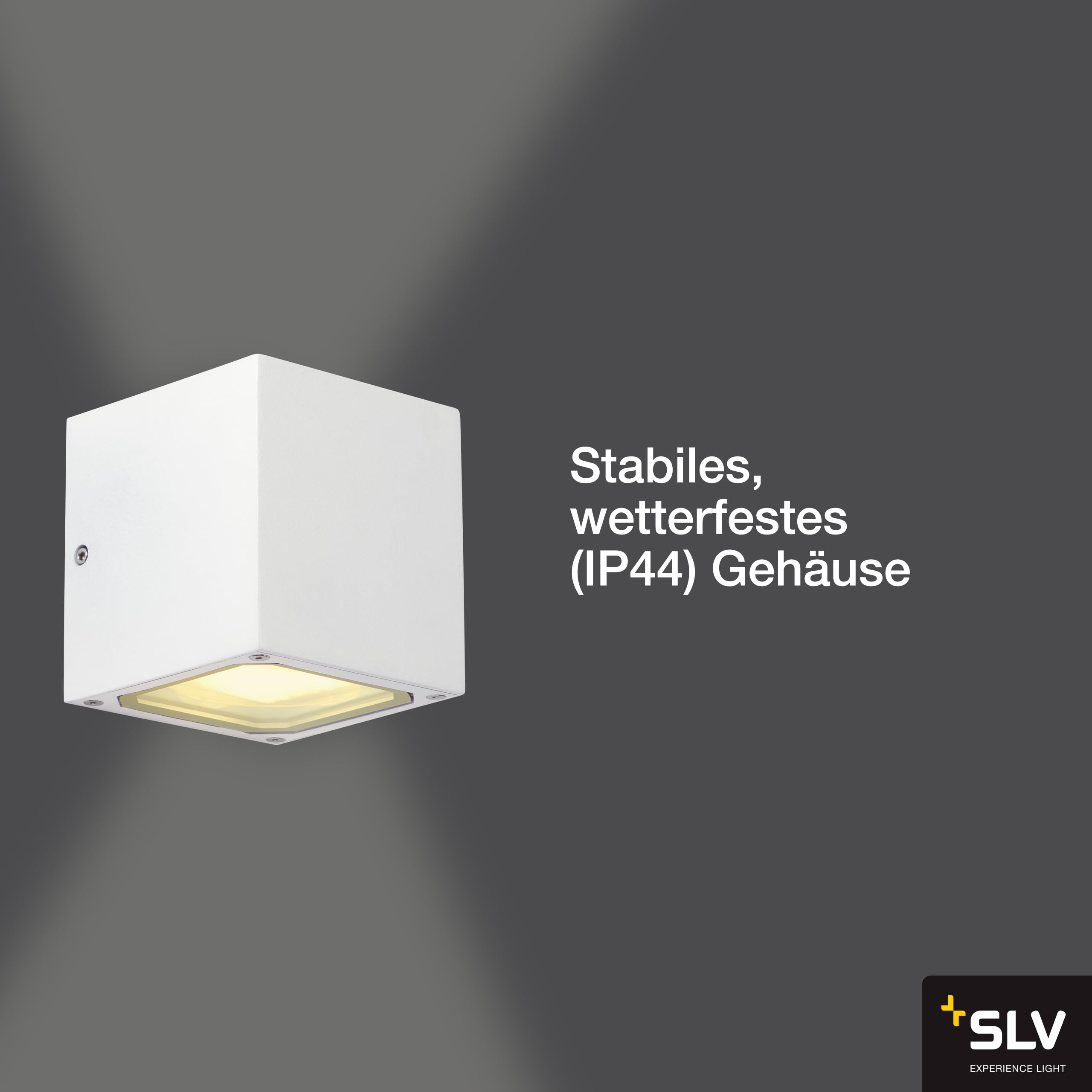 SLV lampada a plafone da parete SITRA CUBE/illuminazione per pareti, stradelli, ingressi, faretto LED esterno, lampada a plafone da esterno, lampada da giardino / GX53 IP44 9W bianco