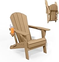 Vista 38 de Sillas plegables Adirondack con portavasos, juego de 4 sillas de plástico HDPE para exteriores, resistentes a la intemperie, aspecto de madera real