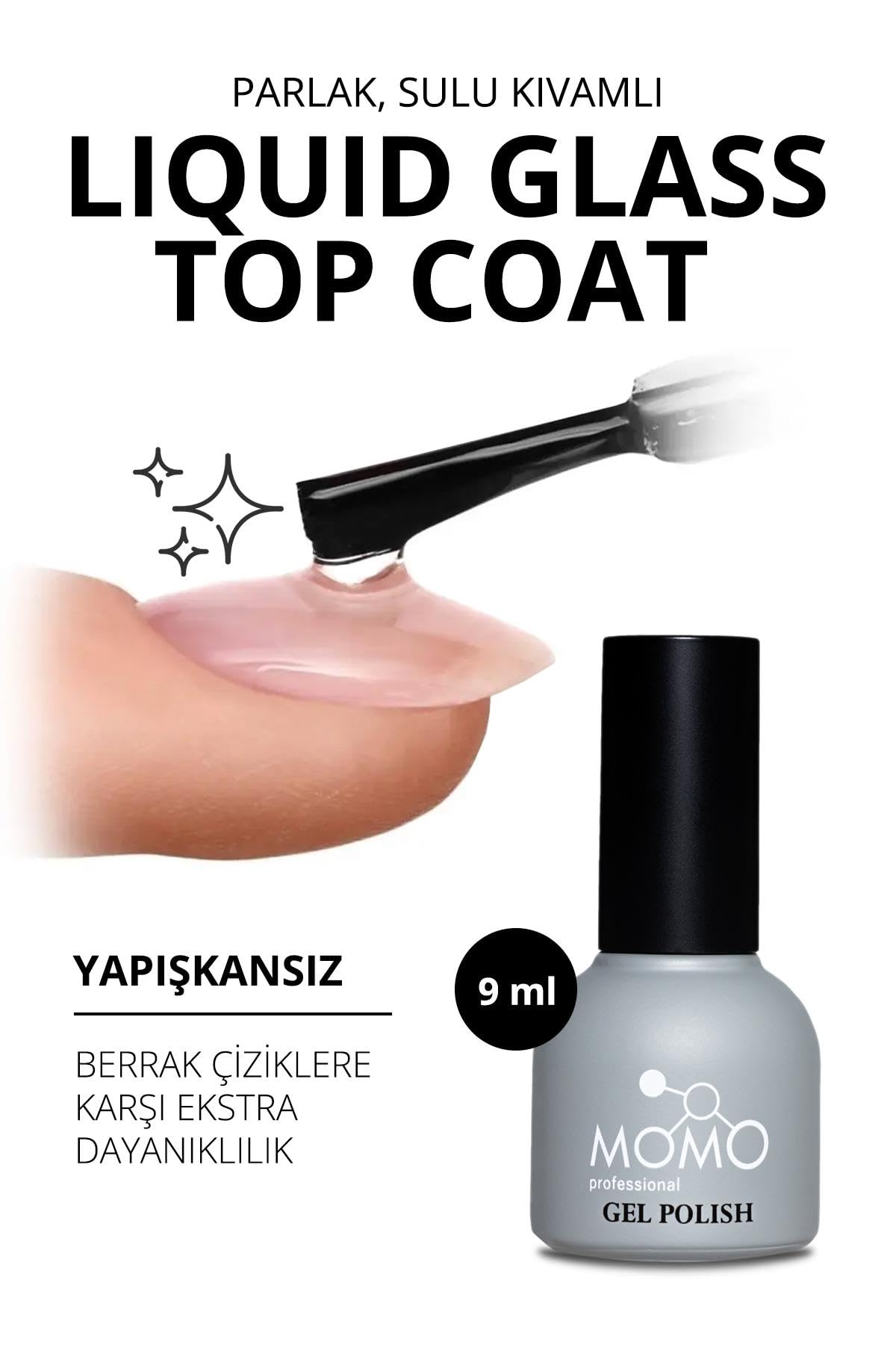 MOMO professional Kalıcı Oje İçin Liquid Glass Top Coat 9 ml