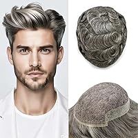 Vista 107 de Toupee - Sistema de cabello humano no quirúrgico para hombres Toupee indetectable de encaje para hombres, extensiones de cabello gris 100% cabello