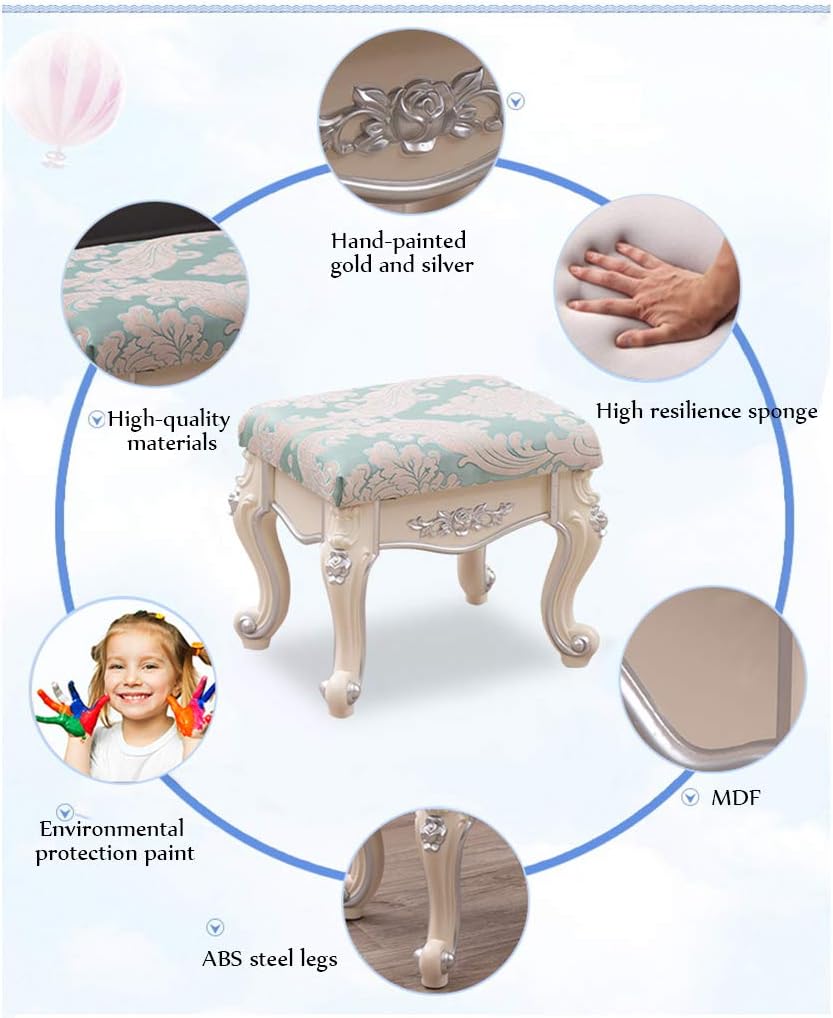 Square Vanity Stool, Makeup Dressing Stool, Padded Bench with ABS Plastic Steel Legs, Footstool Side Table,Capacity /150kg/330lb