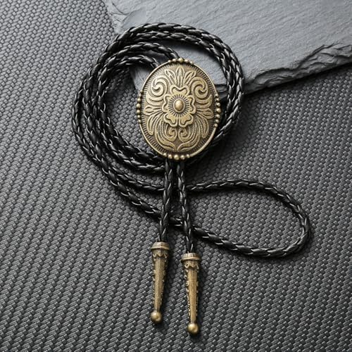 Image of GelConnie Floral Bolo Tie for Men Womens Bolo Tie Necklace Native American Black Men's Bolo Ties Western Cowboy Bolero Ties