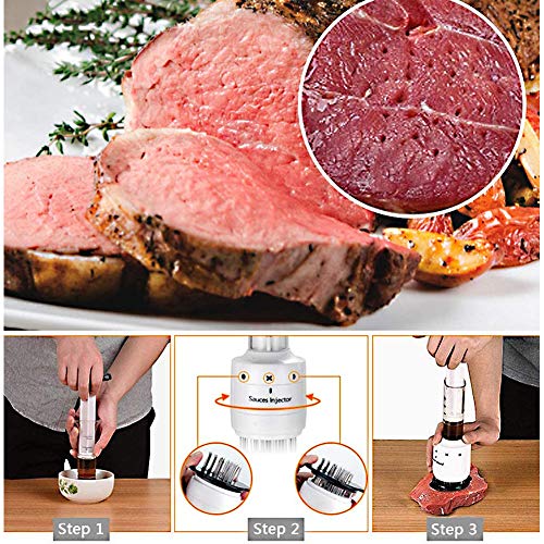 Sauces Injector Meat Tenderizer 3 Oz Marinade Flavor Syringe Needle Injector Steaks Flavor Syringe Cook Kitchen Tool with 30 Sharp Stainless Steel Needle (3 Injection Needle Pinhole) - Thumbnail 2