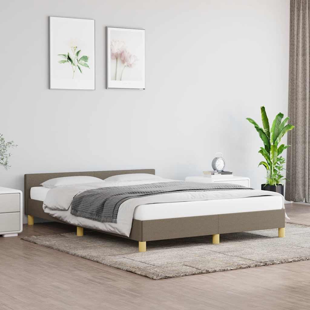 Obita tkaniną z zagłówkiem Łóżko z listwami Taupe 140x190 cm