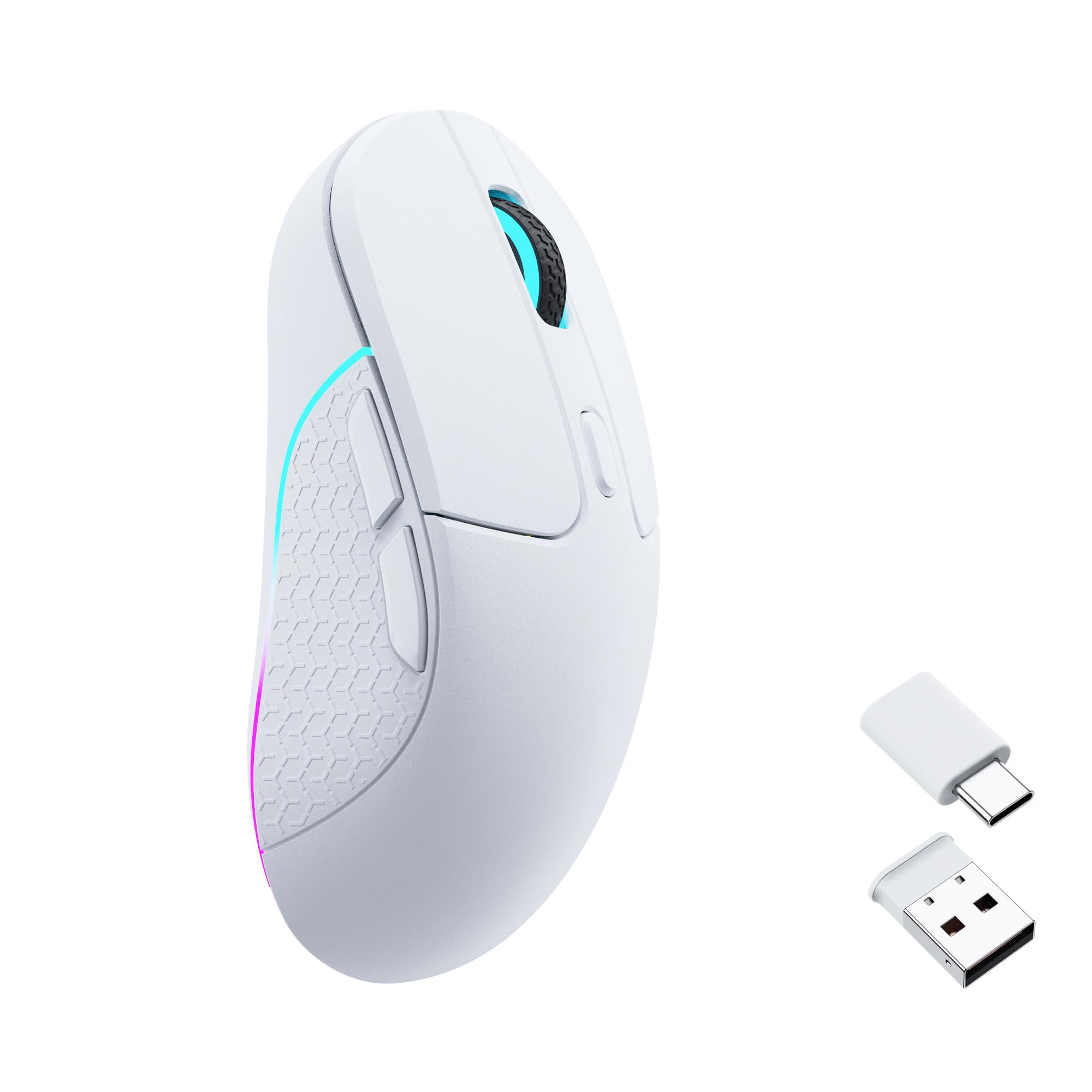 Keychron M3 Souris sans Fil Programmable, 2,4 GHz/Bluetooth 5.1/USB-C Connexion, 26 000 PPP, Capteur PAW3395, LED RVB, Durée 70 Heures, 79 g Souris Gamer pour PC, Mac, Ordinateur Portable - Blanche
