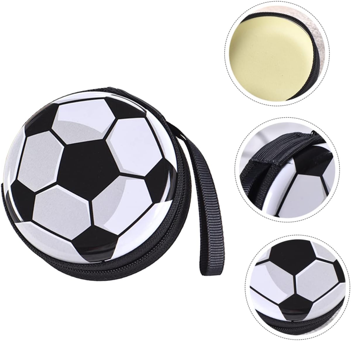 KICHOUSE 4pcs Creative Football Pattern Storage Bags Rounded Tinplate Coin Purse for Change Snacks Random Interior Colors Lightweight Soccer Design for Daily Use
