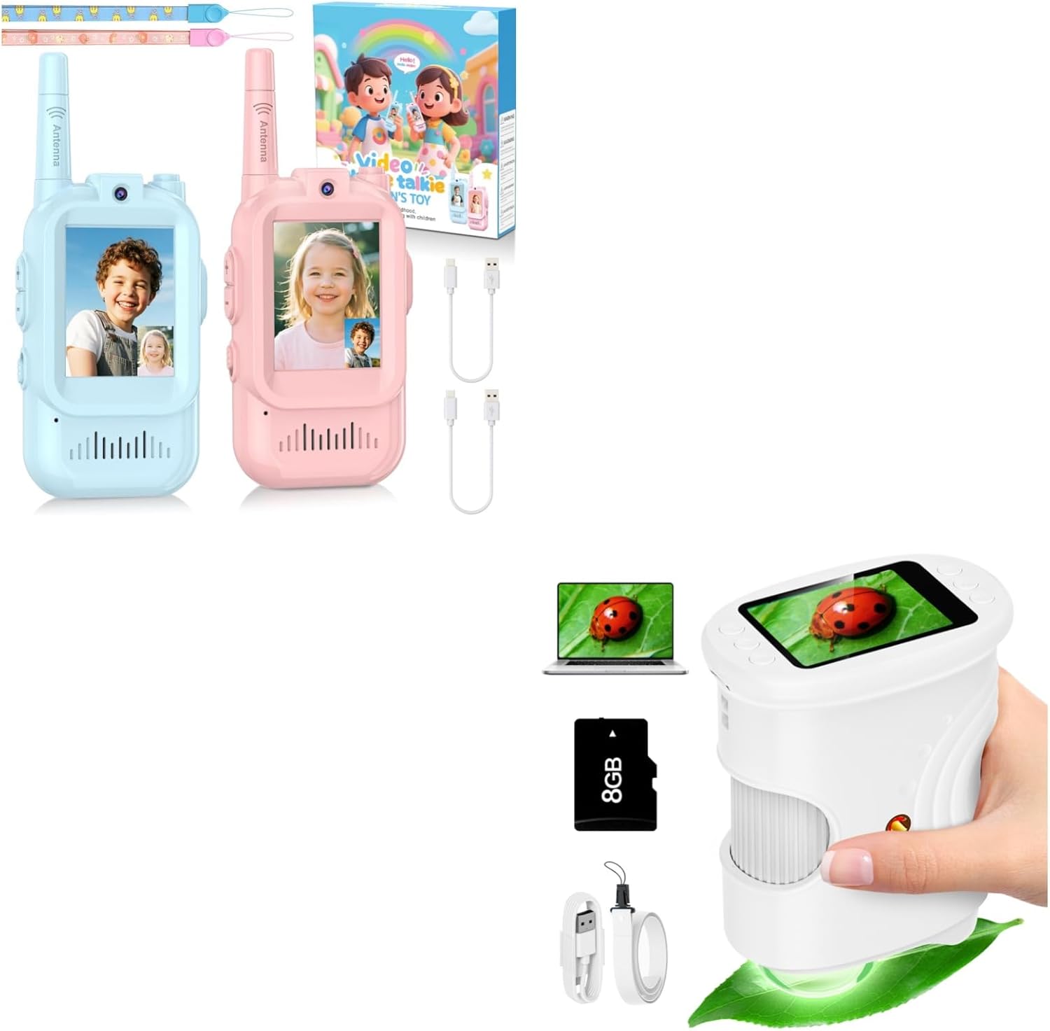 Video Walkie Talkies for Kids + Microscope for Kids White