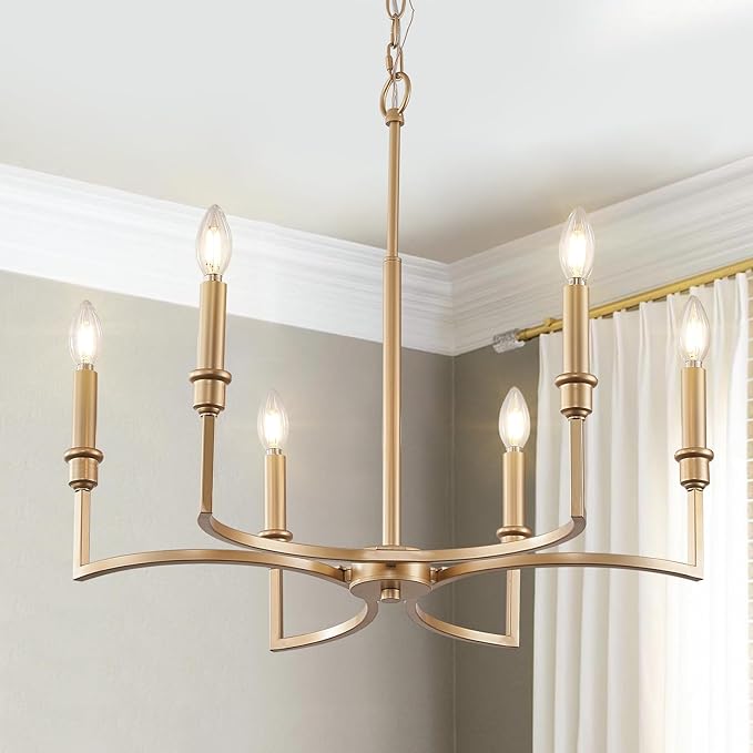 Gold Chandelier Light Fixture 6-Light Candle Dining Room ...