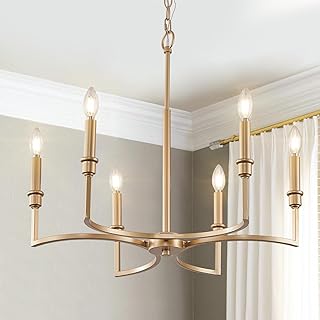 Gold Chandelier Light Fixture 6-Light Candle Dining Room Chandelier Ligh...