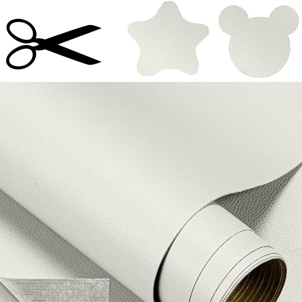 Patch Pelle Adesiva, 60 x 137cm Pelle Adesiva per Riparazioni, Ecopelle Adesiva, Patch di Riparazione in Pelle, Pellicola Autoadesiva in Pelle PU per Divani, Seggiolino Auto, Borse, Giacche (Bianco)
