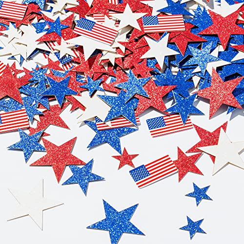 Image of 300Pcs Patriotic Confetti Christmas American Flag with Glitter Stars Scatter Paper Red White Blue Table Decor for USA Xmas Holiday New Year Labor Day Veterans Day Birthday Party Decoration Supplies
