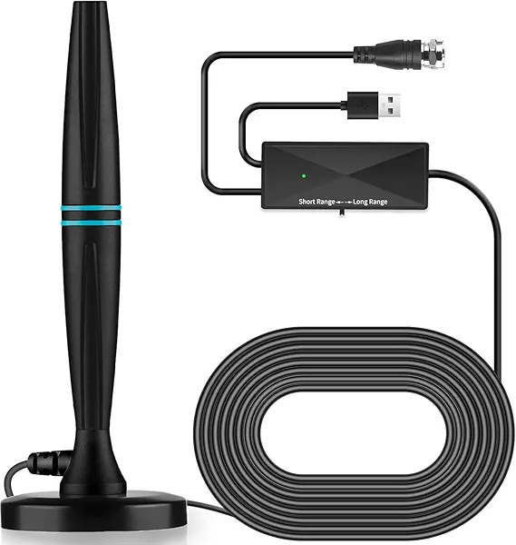 Lyrwihn TV Antenna Indoor, Antenna for Smart TV, Support 4K 1080p with Signal Booster for Local Channels, 320 Miles Long Range Reception - 18ft (Dark Grey)