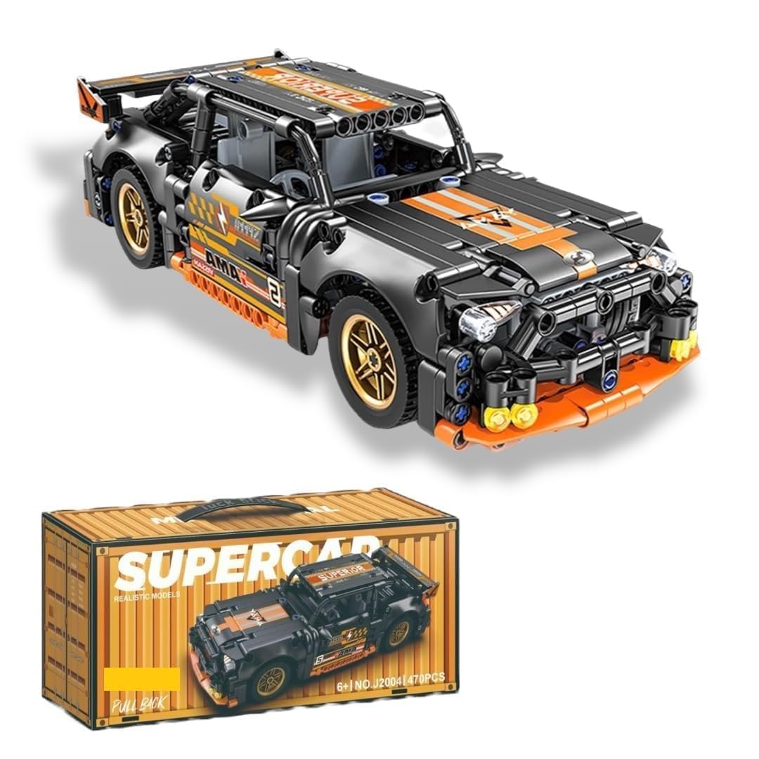 TONICTOYS 1:18 Scale Orange Mustang Racing Car Building Block Set