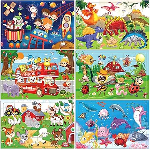Wooden Jigsaw puzzles for kids ages 3-5 Year Old 30 Piece Colorful Wooden Puzzles for Toddler Children Learning Educational Puzzles Toys for Boys and Girls Set for Kids 3 4 5 6 Year Old (6 Puzzles) Cover