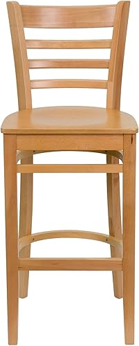 Miniatura 10 de Flash Furniture Taburete de bar de madera natural con respaldo de escalera de la serie HERCULES