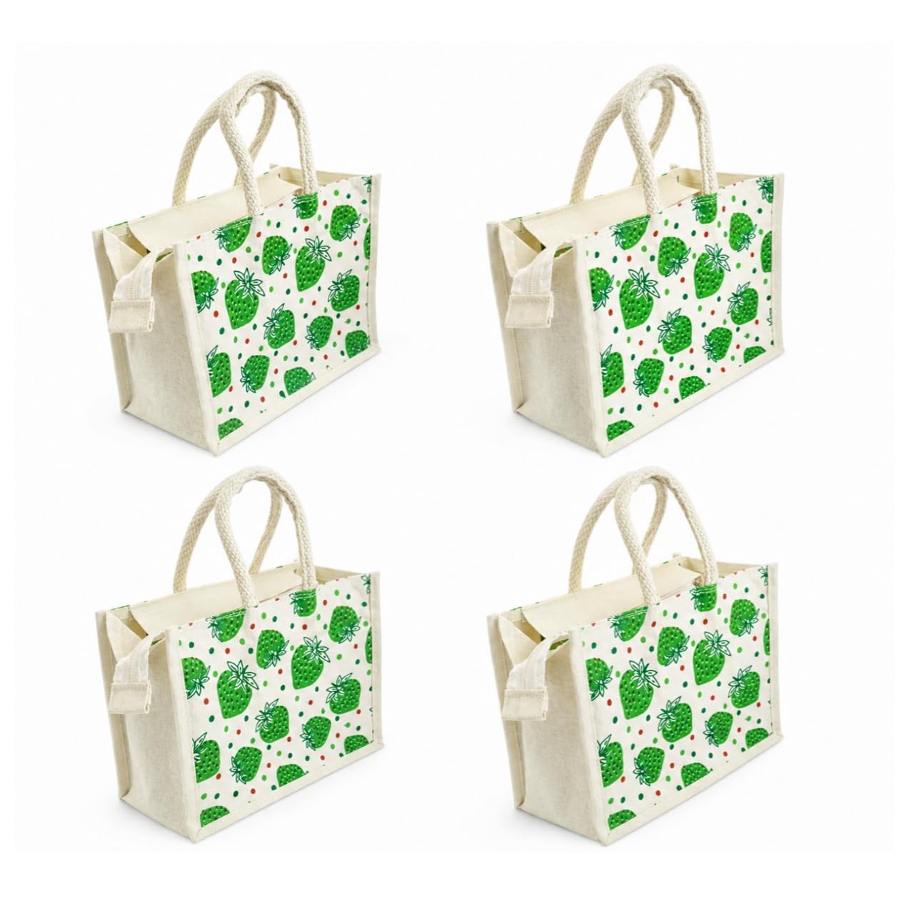 Canvas Tote Bag with Strawberry Print and Rope Handles-image-48
