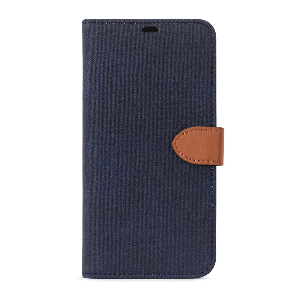 Blu Element iPhone 12 Mini Case | Vegan Leather Wallet Case with Magnetic Closure | Compatible with Mag Safe Wireless Charging | Navy/Tan Faux-Leather