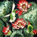 Cactus Dance Hummingbirds - Decorative Ceramic Art Tile - 8"x8" En Vogue