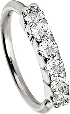 Jewelry Avalanche 6-stone Diamond Nose Hoop, Solid 14K Gold Nose Ring, 20G, 6mm Diameter