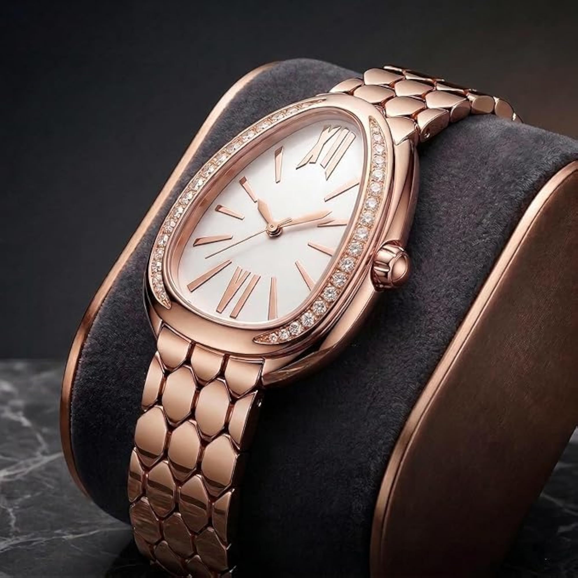Women's Elegant Rose Gold Tone Analog Watch with Textured Strap