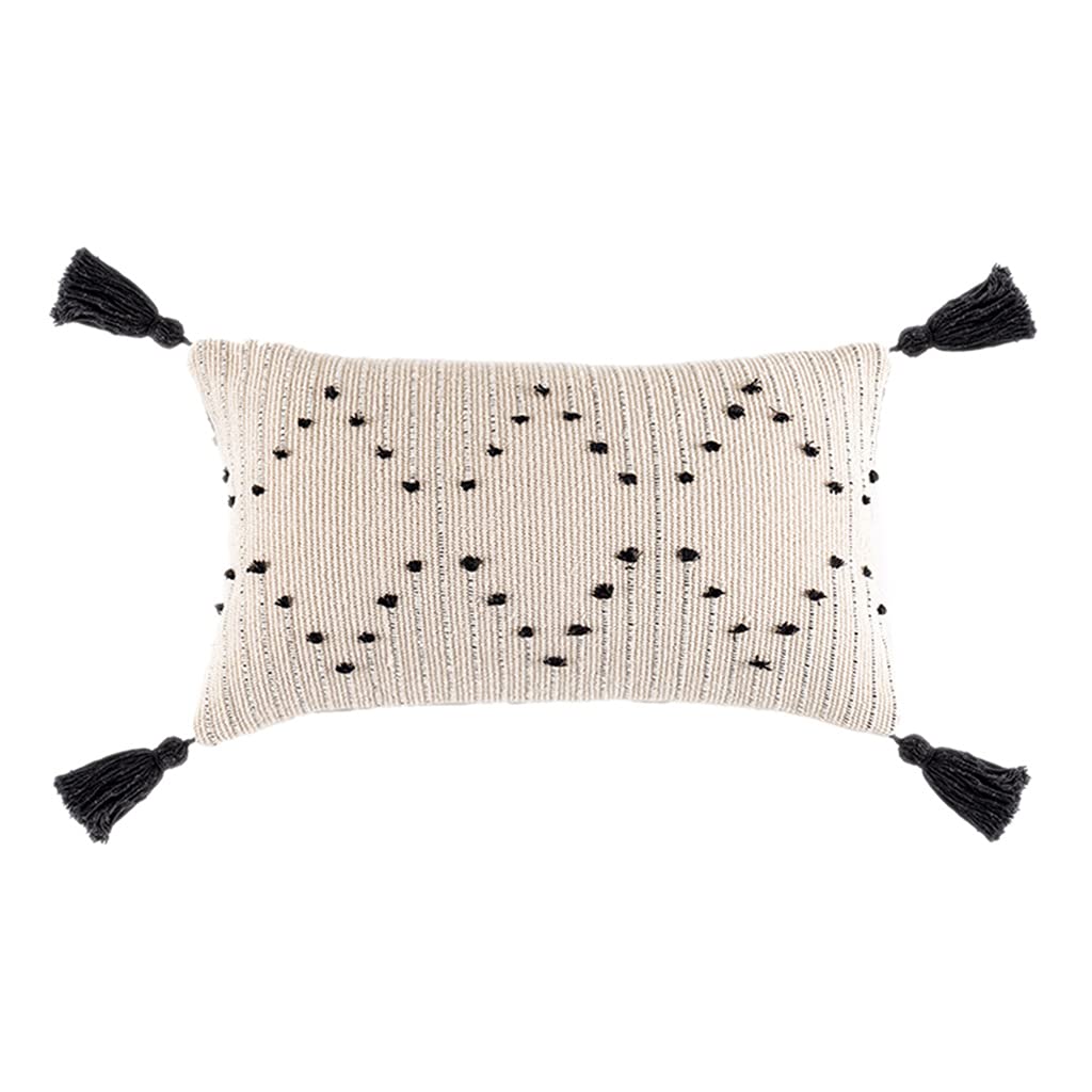 Zeizafa Nordic Modern Throw Pillow For Case Farmhouse Black Cream Geometric Tufted Tassels Decorative Woven Cushion Cover For Sofa Couch Living Room Decorative Woven Cushion Cover