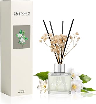 Gardenia Bathroom Diffuser, 1.7 oz Reed Diffuser with Dried Flower