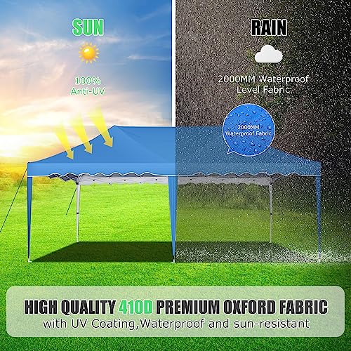 Image of HOTEEL 10x20 Pop Up Canopy Tent, Easy Up Outdoor Party Tent with Wheeled Bag & Curled Edge, Canopy Event Tents for Parties, Wedding, Backyard, Camping, Blue