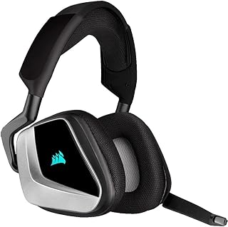 Corsair Void RGB Elite Wireless Premium Gaming Headset with 7.1 Surround Sound, Silver Edition (Microfiber Mesh Fabric, Omnidirectional Microphone, Up to 40ft of Range, On-Ear Controls, RGB Lighting)