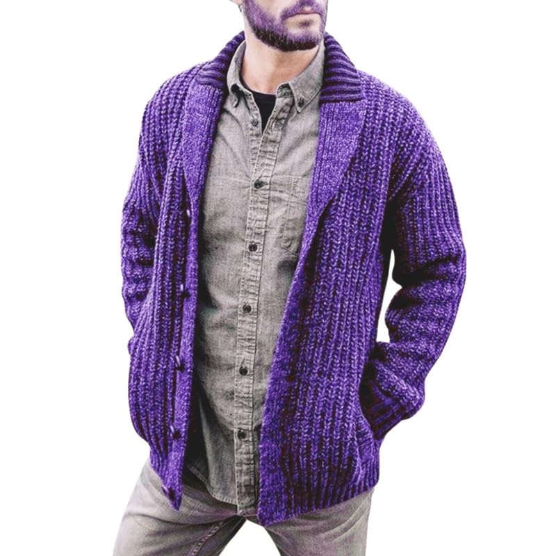 bifanxi Men's Shawl Collar Knitted Sweater with Buttons Slim Fit Cardigan for Autumn and Winter | Purple | 4XL-picture-40