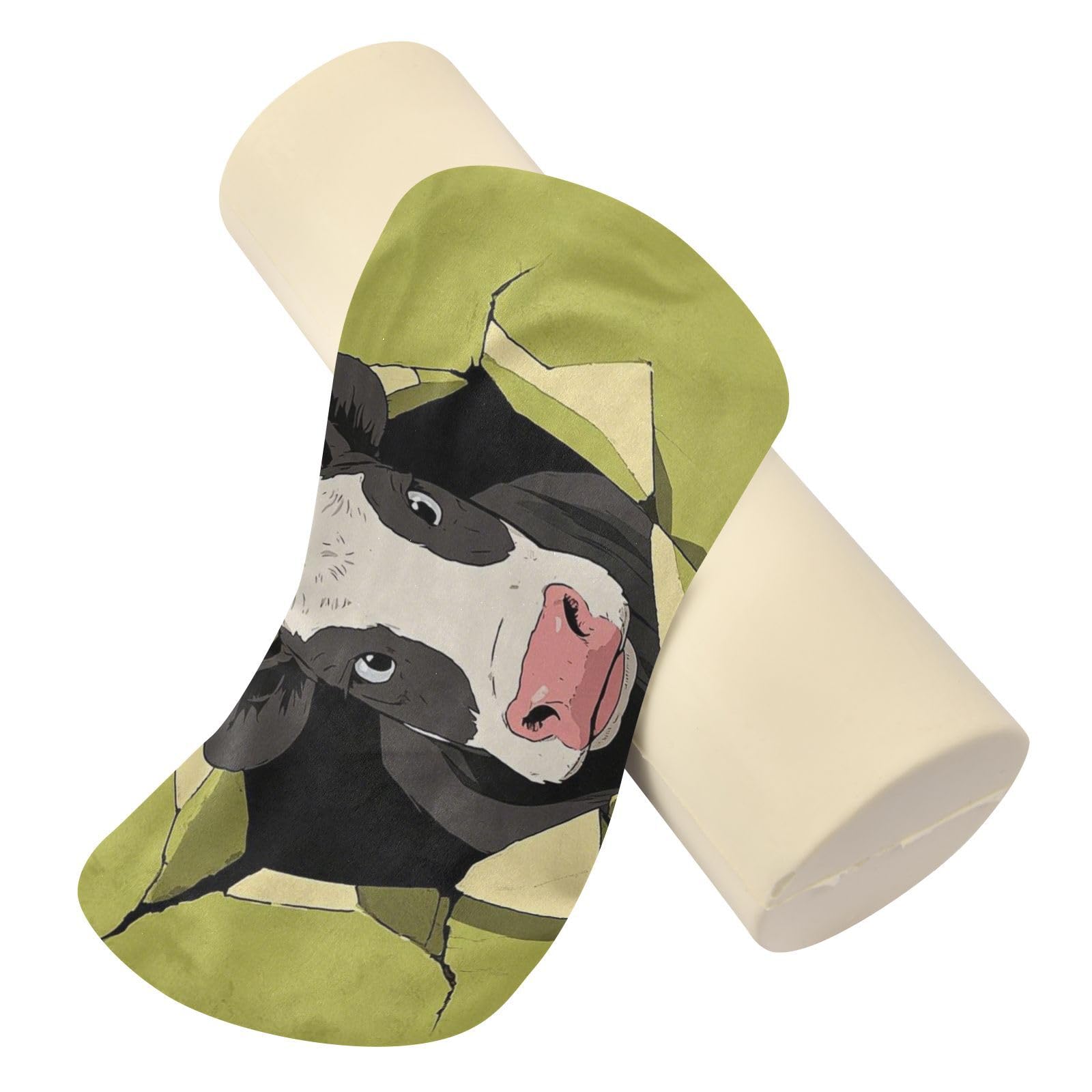 EtherSpher Funny Cartoon Wall Cow Green Decorative Neck Roll Pillow Protector Cylinder Pillows for Bed Lumbar Roll Cushion Back Support Sleeping Pillow almohada para cervicales y Cuello